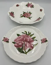 Aynsley Chelsea Flowers Bone China 2 Cake Plate and Serving Bowl