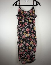 Y2K 90s Dress Plus 2X Dark Floral Spaghetti Lined Stretch Bodycon Cocktail Lace