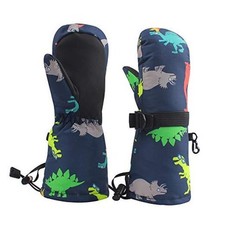 Winter Kids Waterproof Gloves for Boys Girls Snow Ski M 2-4T Colorful dinosaur