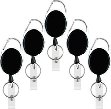 5 Pack Heavy Duty Retractable Badge Reel Id Card Holder with Clip and Black