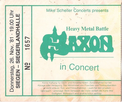 Saxon   In Concert 1981 Siegen  Ticket / Konzertkarte / Eintrittskarte