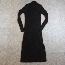 Magaschoni Sweater Dress Women Small Black Ribbed Mock Neck Long Sleeve Midi