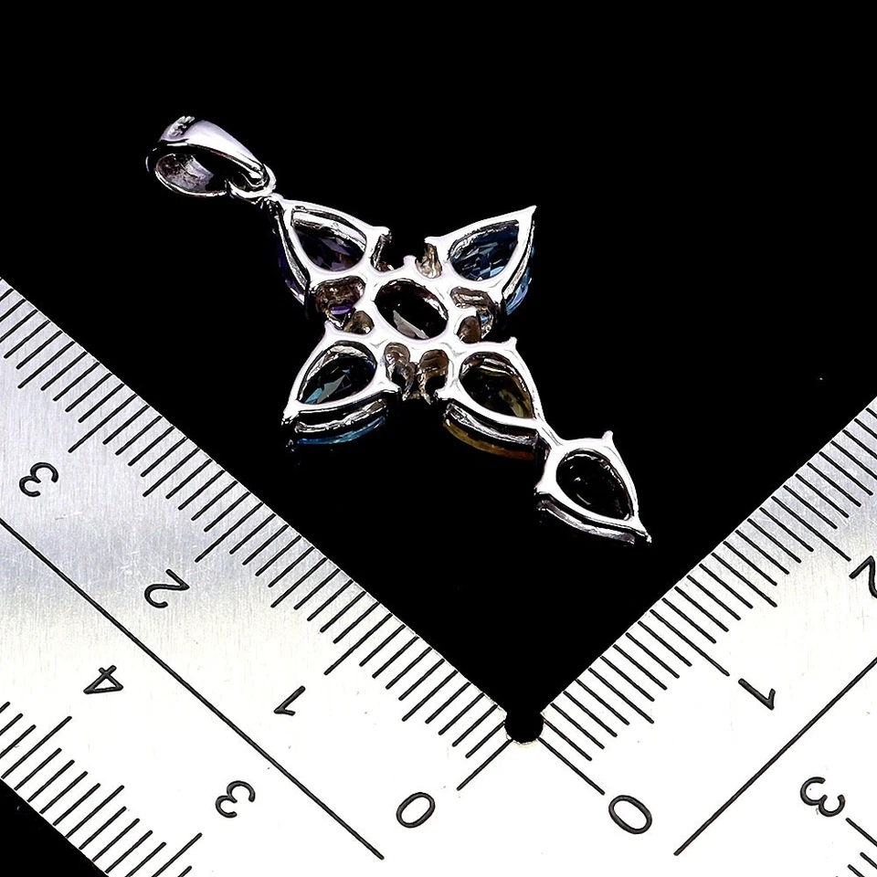 925 Pendente Argento Sterling Ovale Rubino Ametista Citrino Croce Gemma Gioielli - Immagine 3 di 4