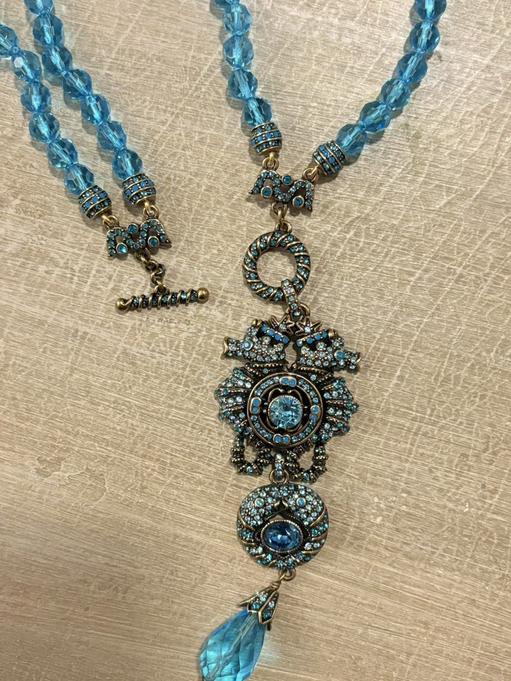 Collar de cristal de vidrio de 2 hilos vintage firmado por Heidi Daus *RARO* Seahorse Foto 2 de 4