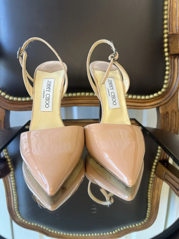 Туфли-слинги Jimmy Choo Nude лакированная кожа размер 37 | заостренный носок | классические - Изображение 4 из 4