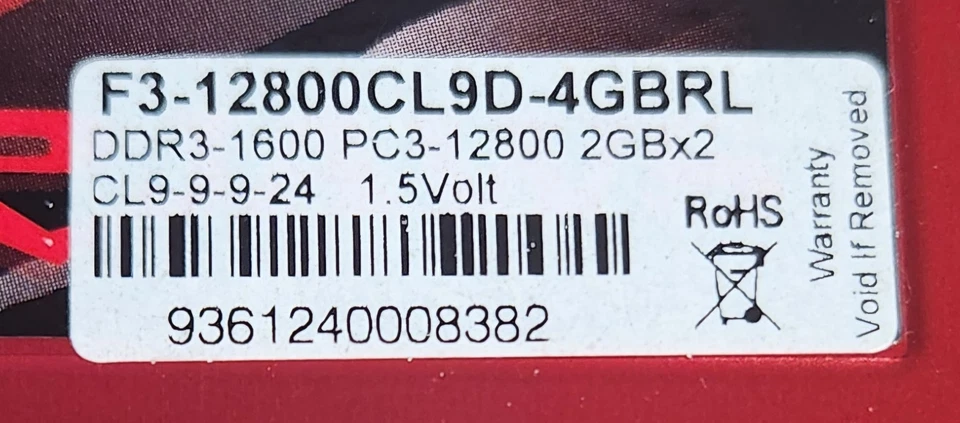 8GB 4 X 2GB G SKILL RIPJAWS MEMORY RAM KIT F3-12800CL9D-4GBRL X 2 DDR3-1600 PC3 - Image 2 of 2