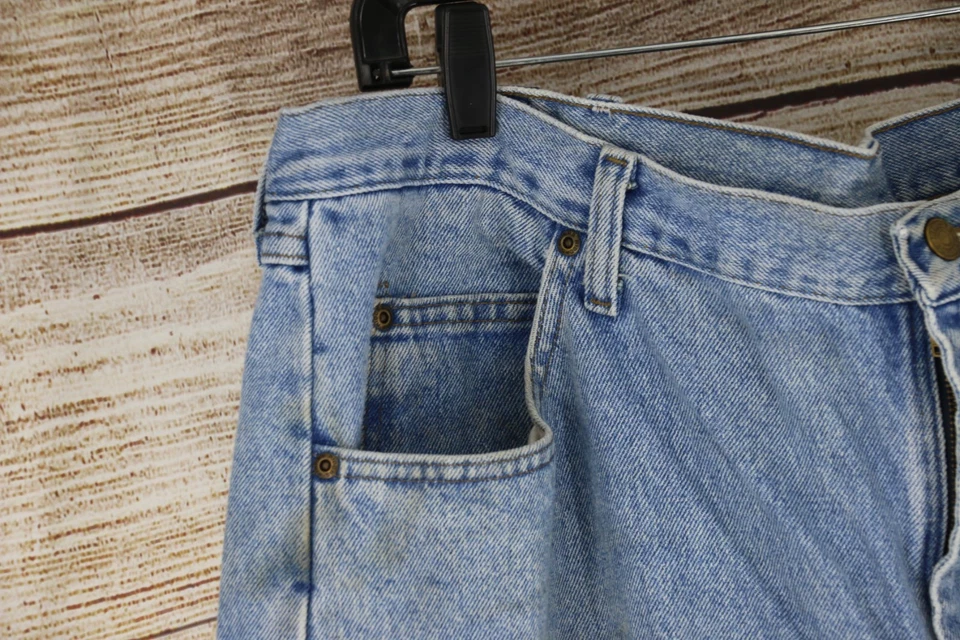 VINTAGE Mens Size 42x34 Wide Leg Light Wash Jeans - Image 2 of 4