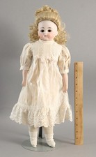 Antique German KESTNER No. 10 Bisque Turned Head Doll, Leather Body, Glass Eyes