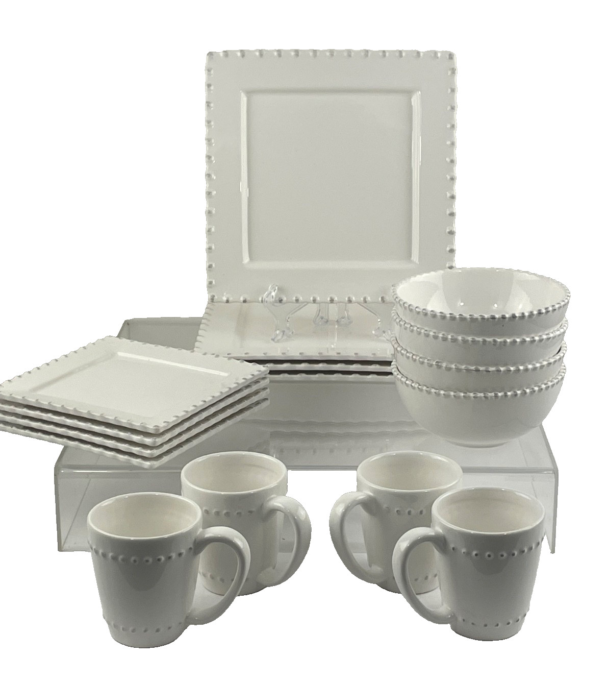 American Atelier Bianca Bead 16-Piece Ceramic Square Dinnerw