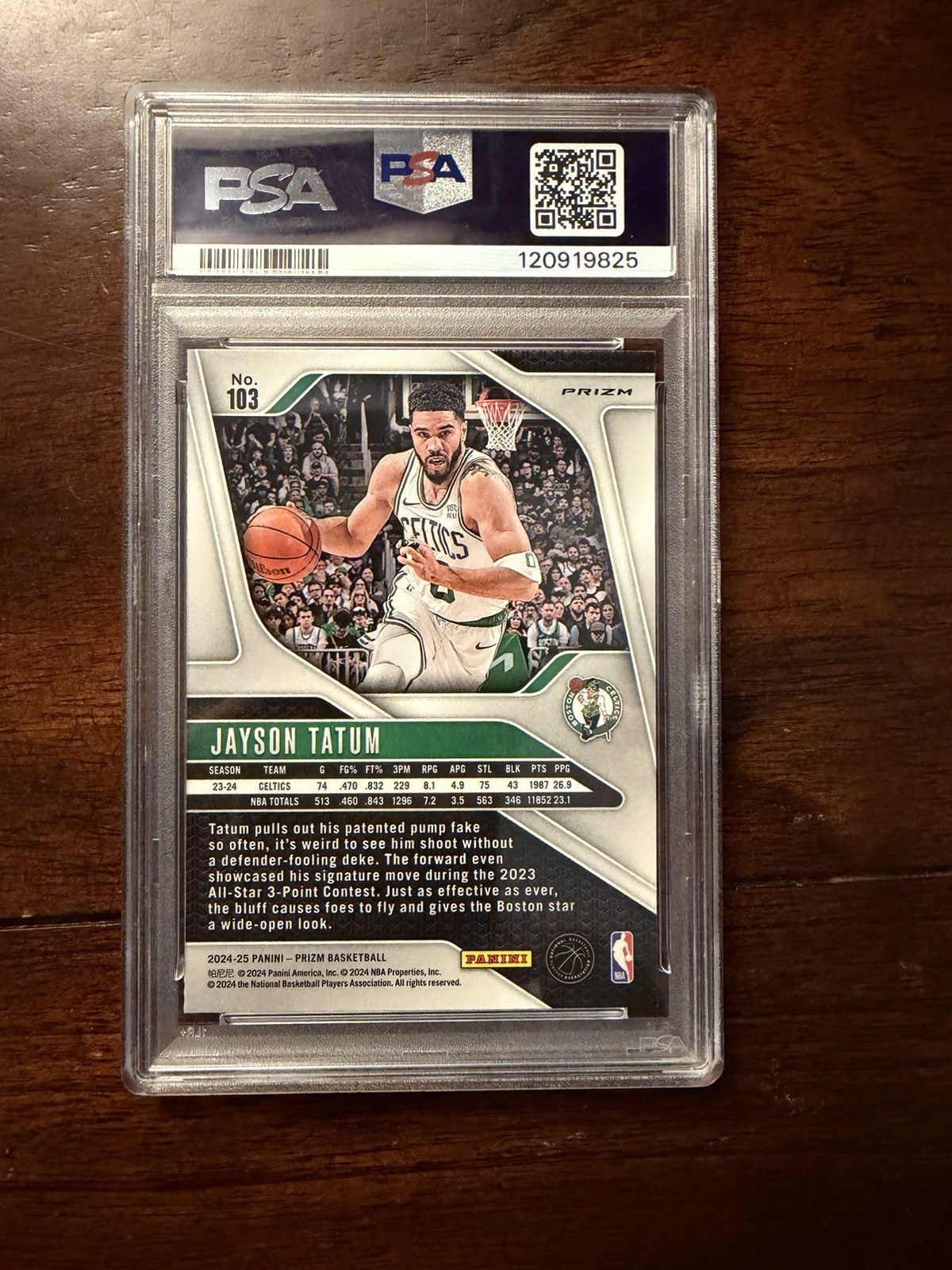 Panini 2024 Prizm Jayson Tatum Snakeskin Prizm #103 Celtics PSA 10 view 2