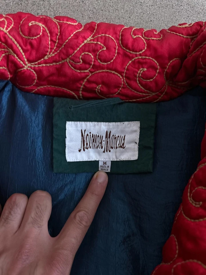 Chaqueta acolchada acolchada acolchada Neiman Marcus vintage de los años 80 para hombre M cuero retazos Foto 3 de 4