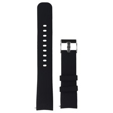 Generic Striped Silicone Watch Band 20MM - Black with Silver Clasp Large Strap