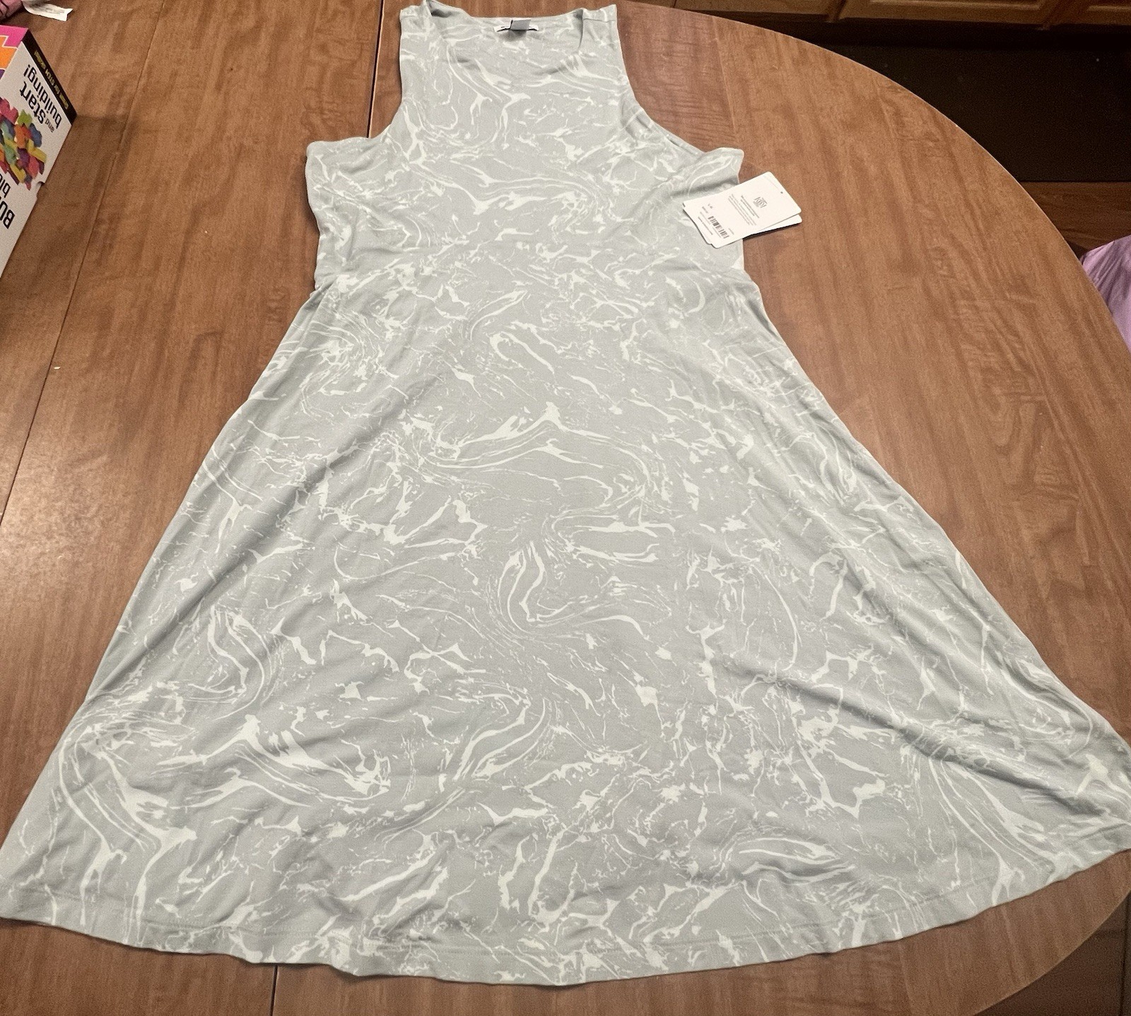 Athleta Santorini Thera Printed Knee Length Dress Women's Sz L Gray Sleeveless image 3