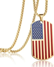American USA Flag Dog Tag Pendant Necklace for Women Men 24" Chain Keep American