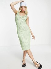 RECLAIMED VINTAGE Inspired Ditsy Print Midi Dress In Green Stretch Size 6