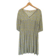 Boden Faye Tea Dress Chiffon Women's Size 10R Yellow Gray Polka Dot Knee Length