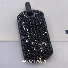 2Ct Round Cut Real Moissanite Black Dog Tag Pendant 14K Black Gold Plated 925