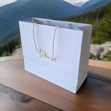 Dior White Luxury Shopping Gift Bag Gold Logo Rope Handles Authentic