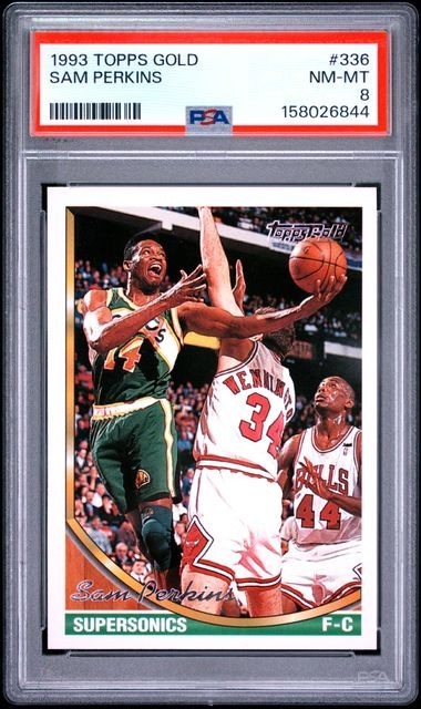 1993 TOPPS GOLD BASKETBALL #336 SAM PERKINS PSA NM/MT 8 158026844 (POPULATION 2)