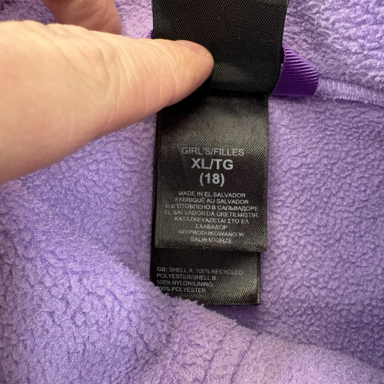 THE NORTH FACE Girl’s Size XL Purple Full Zip Polartec Denali Fleece Jacket thumbnail 3