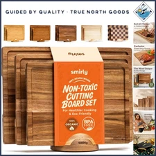 Elegant 3-Pack Acacia Wood Cutting Boards with Holder - Eco-Friendly Meal Prep