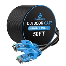 50FT Outdoor Cat6 Ethernet Cable, Heavy Duty Direct Burial, In-Ground, 