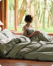 Cotton Duvet Cover Queen 90" x 90" 06 - Cooling Sage Green No Comforter 