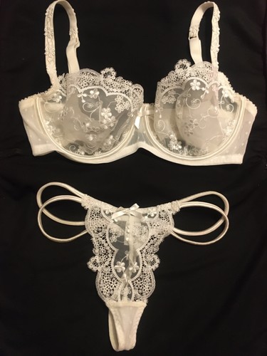La Senza Lingerie Underwear Ivory White Set UK Size 32DD Bra Underwired Thong 8 - Picture 13 of 14