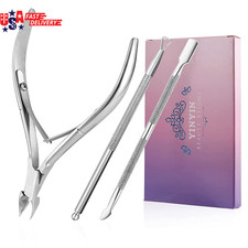 Cuticle Trimmer with Cuticle Pusher and Cutter, Professional Stainless Steel Nip