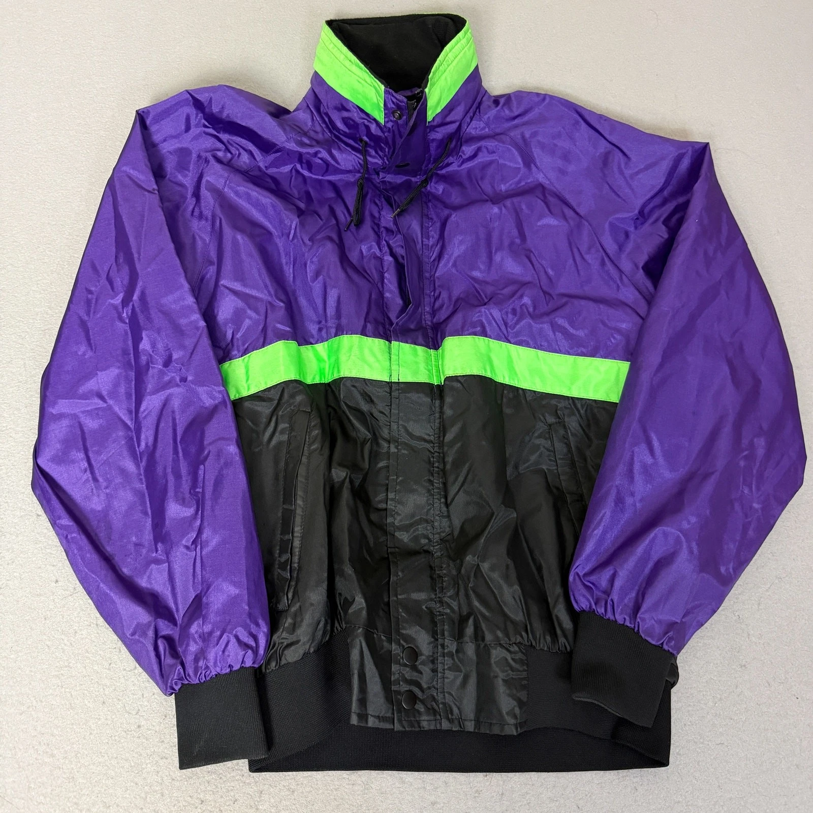 Vintage MAYA Colorblock Nylon Windbreaker Jacket Purple Green Black Size L