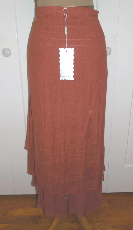 Falda PRETTY ANGEL Naranja Quemado Boho Hada Mezcla de Lino en Capas - L- Nueva con Etiquetas Foto 2 de 4