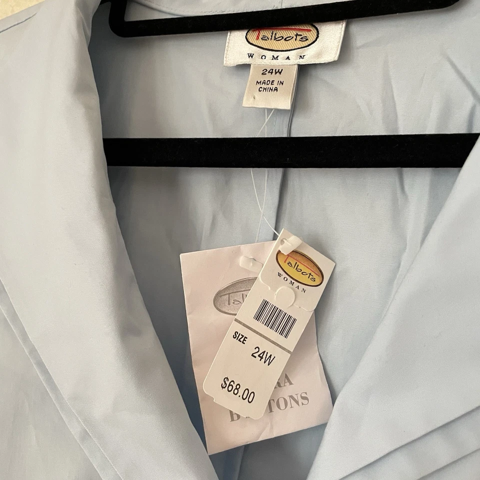 Talbots BNWT Women’s Size 24W Baby Blue Button Up 100% Cotton Sleeveless Shirt - Image 2 of 4