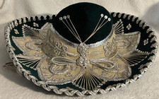 Vtg Authentic Youth Pigalle Sombrero Emerald Green  Silver Hecho Mexico EXC 