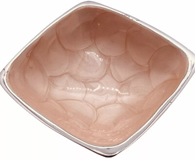 Julia Knight Sand Cast Aluminum Petal Pink Peony Carved Square Bowl 4 W