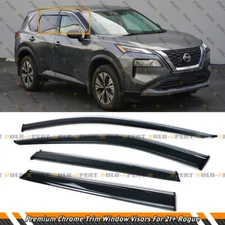 FOR 2021-2024 NISSAN ROGUE PREMIUM CHROME TRIM WINDOW VISOR RAIN GUARD W/ CLIPS