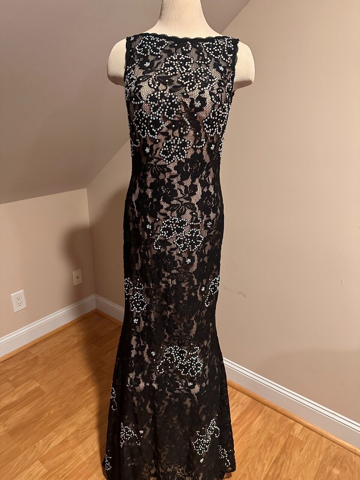 Formal Dress - Black with Floral Patterned Beadin… - image 1
