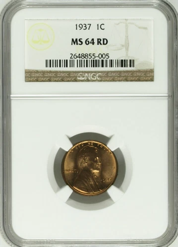 United States Lincoln Cent 1937 NGC MS-64 RB Brilliant Uncirculated Coin