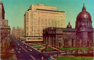 View Queen Elizabeth Hotel St James Cathedral Montreal Canada Postcard Unused