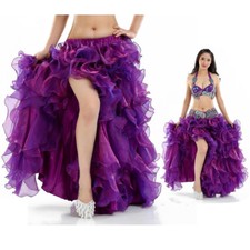 Professional Belly Dancer Dancing Costume Waves Long Skirt Dress with Slit Skirt