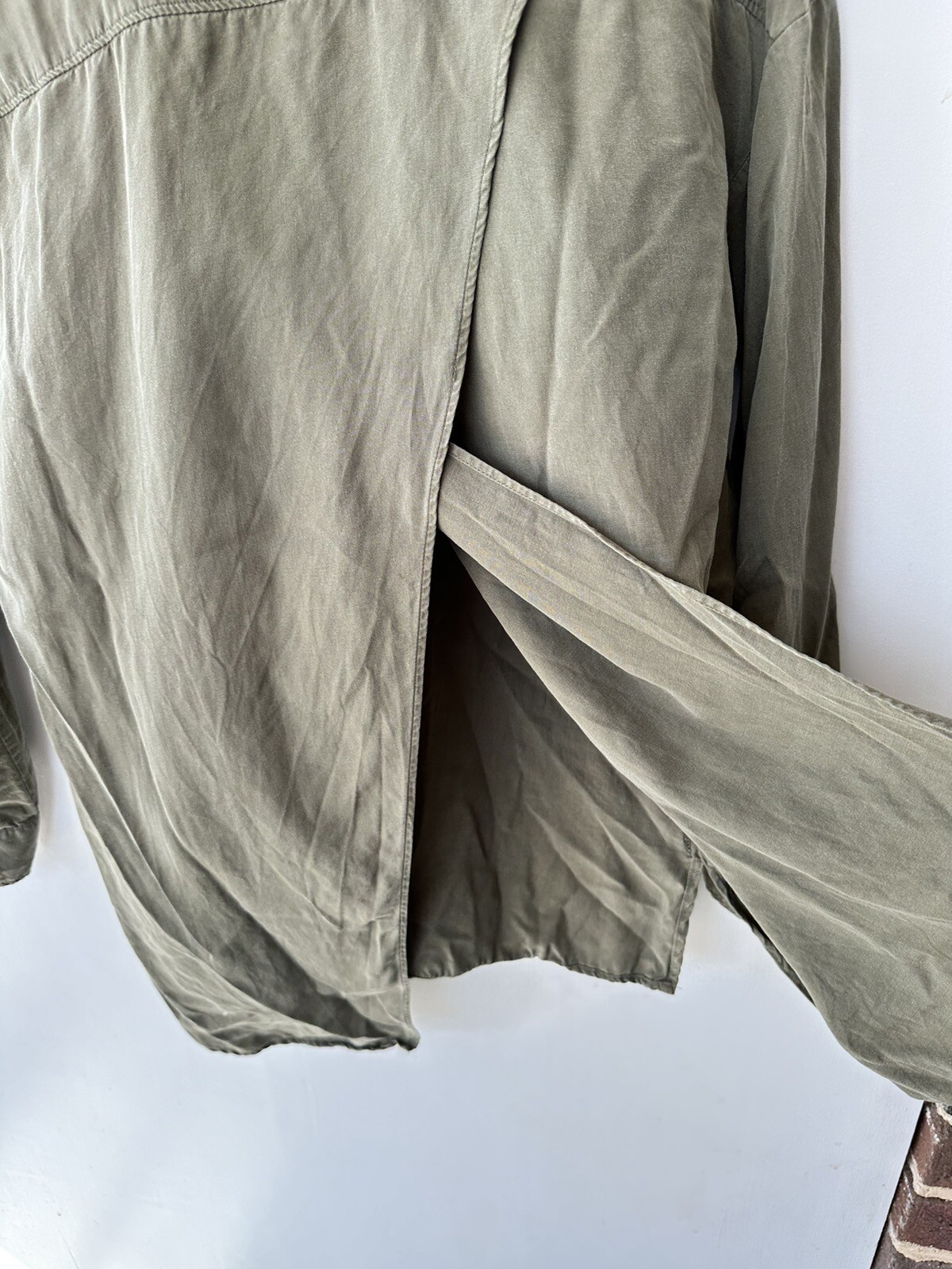 Zara Olive Green Button Down Split Back Shirt Wom… - image 2