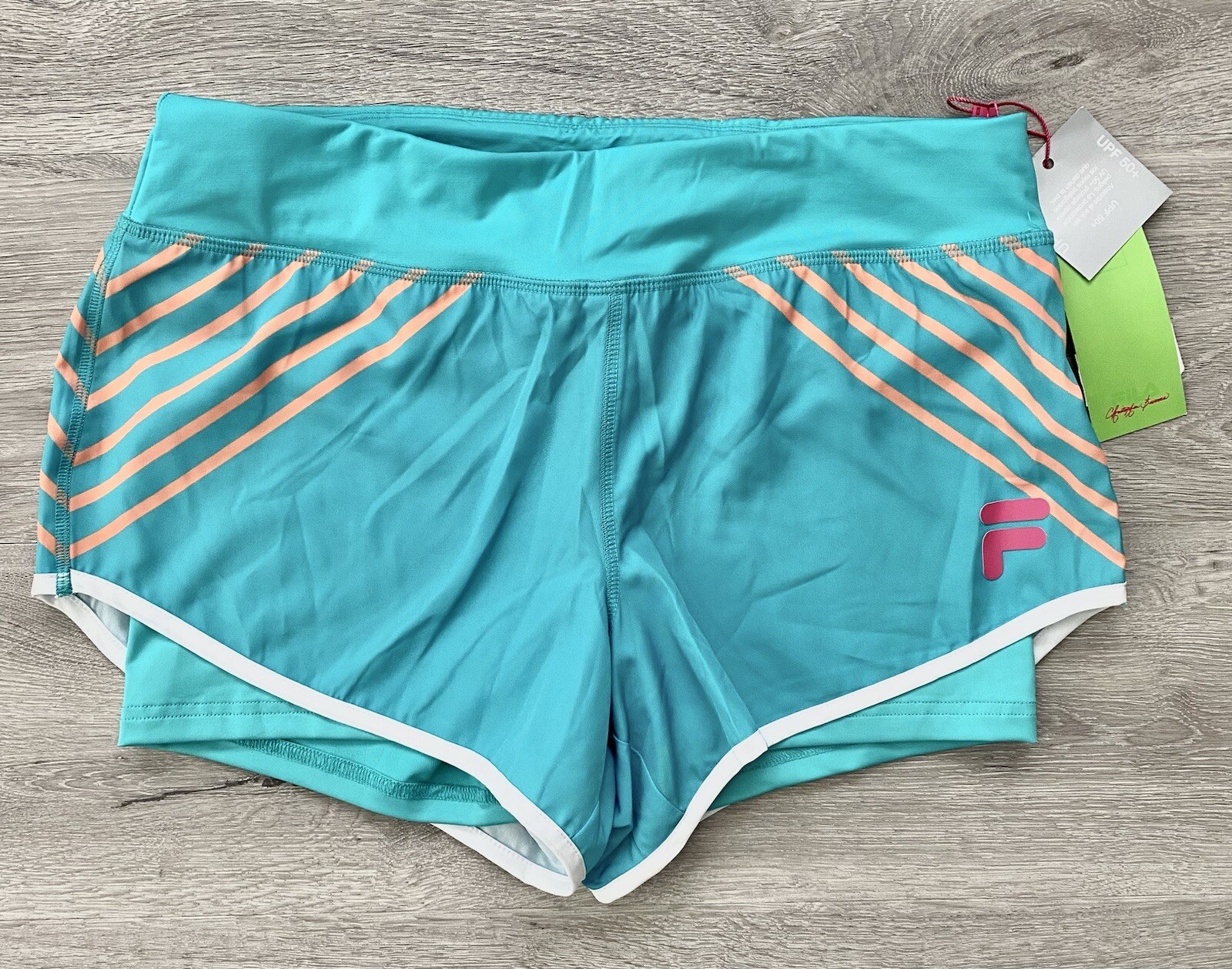 Pantaloncini da tennis da donna Fila x Christopher Bevans verde acqua taglia media UPF 50+