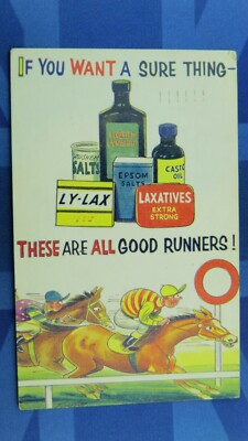 Saucy Bamforth Comic Postkarte 1969 Pferderennen Jockey Abführmittel ALLE GUTEN LÄUFER