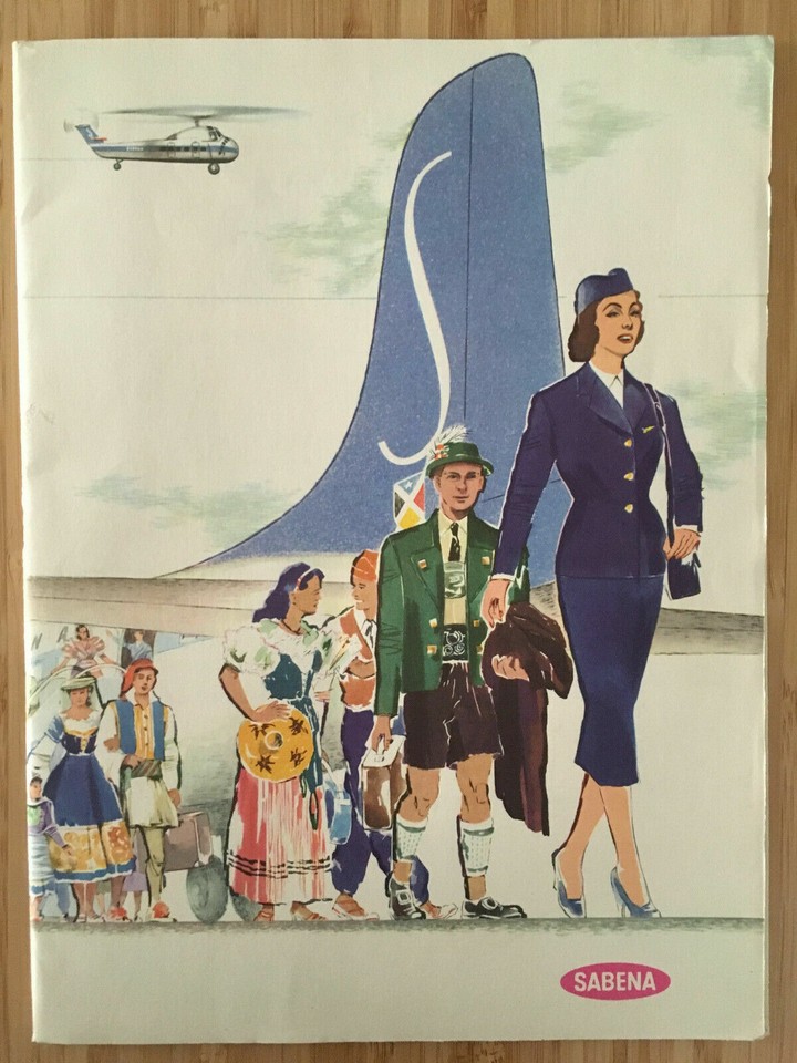 SABENA AIRLINES SAFETY CARD BOOKLET B707 DC6 DC7 CONVAIR ROUTE MAP 1955 ...