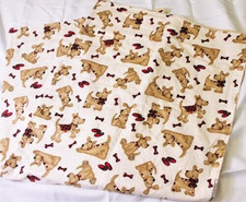 Flannel Puppy Dog and Slippers Adorable Lap Blanket 47" X 44" Double Sided Tan