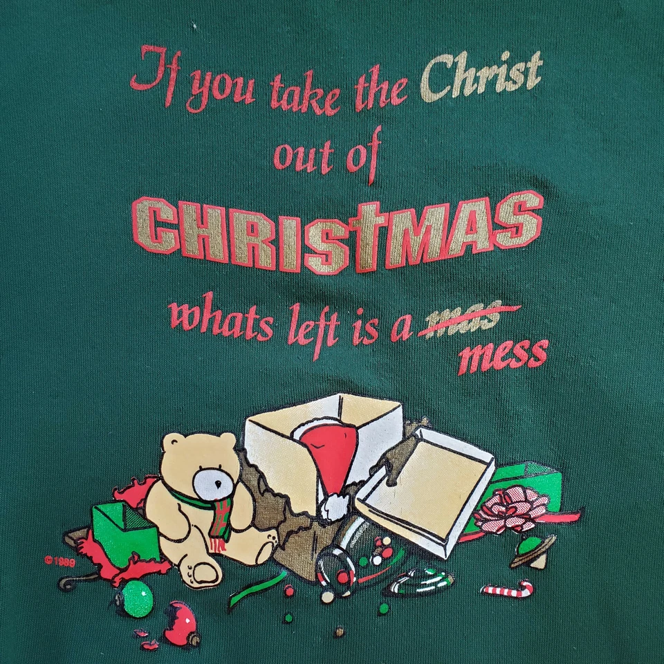 Suéter Feo Navidad Vintage Cuello Redondo Sudadera Jesucristo Verde Mujer L Foto 2 de 4