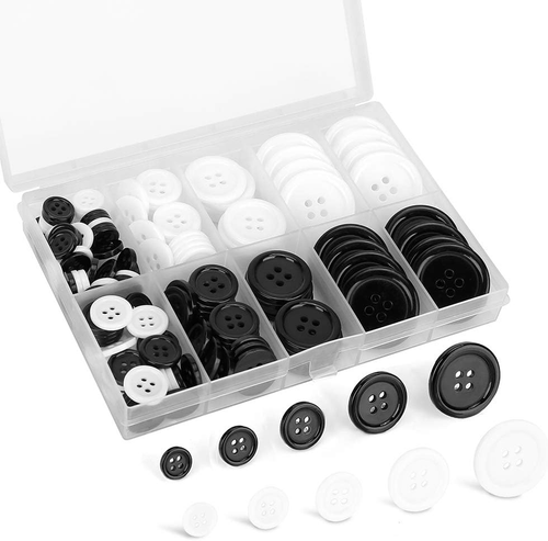 Mixed Sewing Buttons 160Pcs, round Black 4-Hole Craft Buttons, 5 Sizes White Res