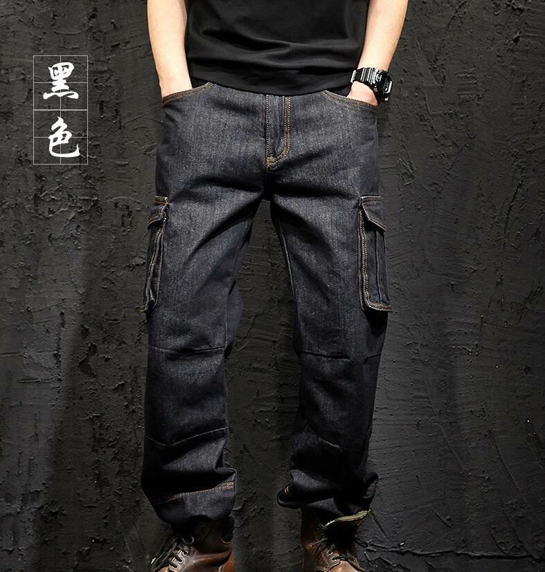 Men's Casual Tactical Jeans Cargo Pants Work Denim Pants Multi-pockets Trousers