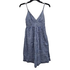 GAP Women's Blue White Distressed Stripe Silk Blend Lined Babydoll Dress Size S