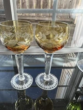 Bohemian Amber Gold Cut To Clear Cordial Set Of 2