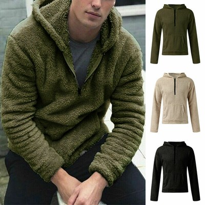 Mens Winter Pullover Fur Hooded Warm 
